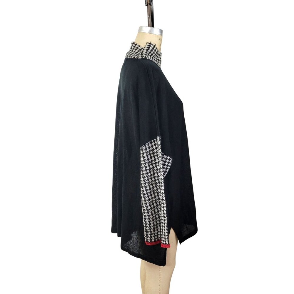 Roni Bis Black Houndstooth Color Block Mock Neck Pullover Vintage Sweater - Picture 3 of 6